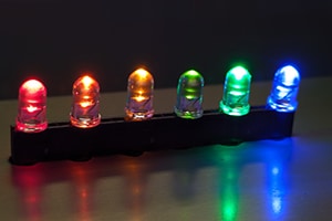 A row of colorful, visible LEDs